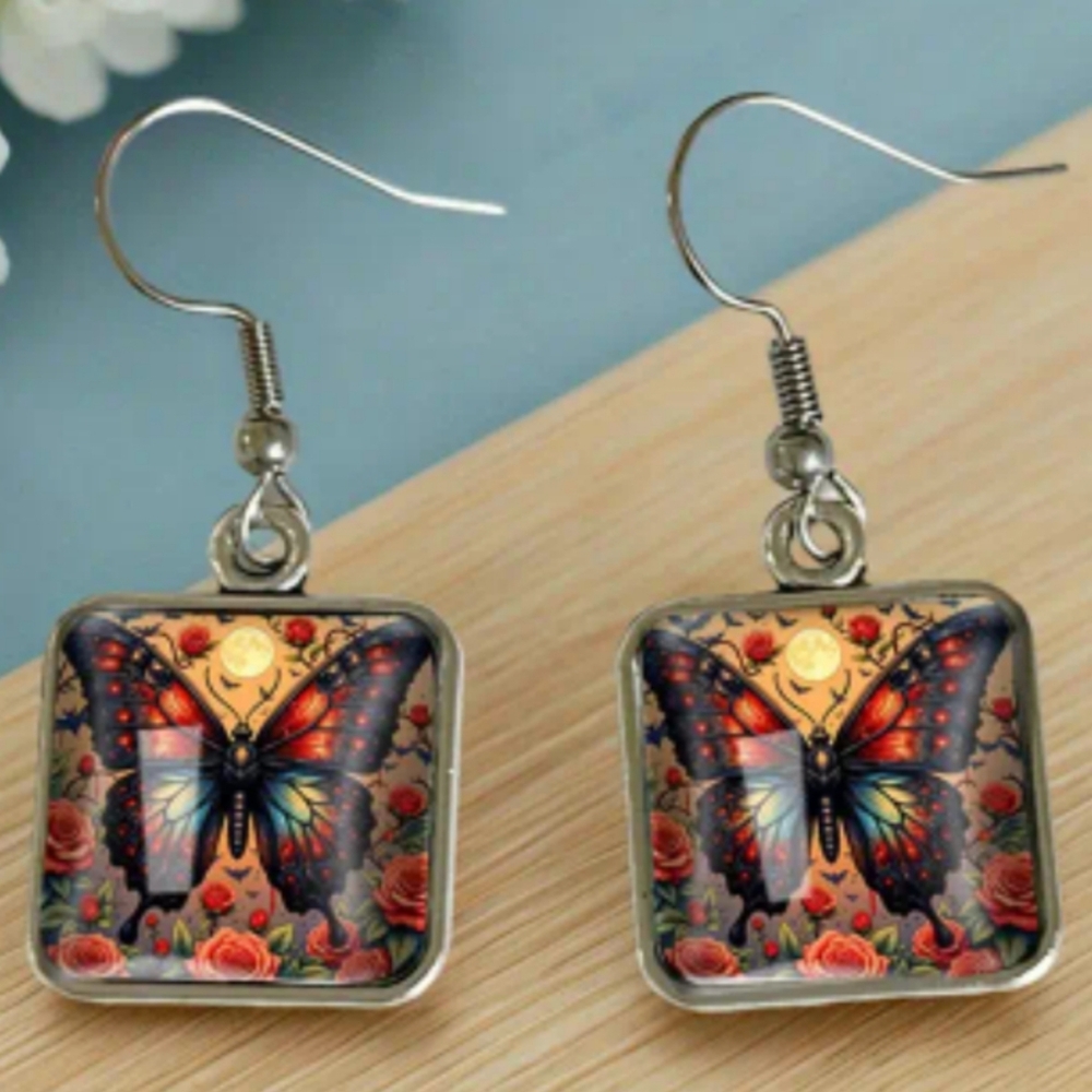 NEW!SummerBoho Whimsigoth Vintage Butterfly Crystal Glass Gift Earrings